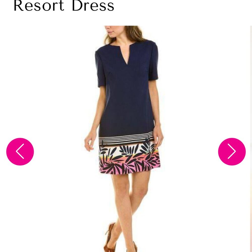 Trina Turk Women's Claressa Dress NWT Size 8 Navy V Neck Dress